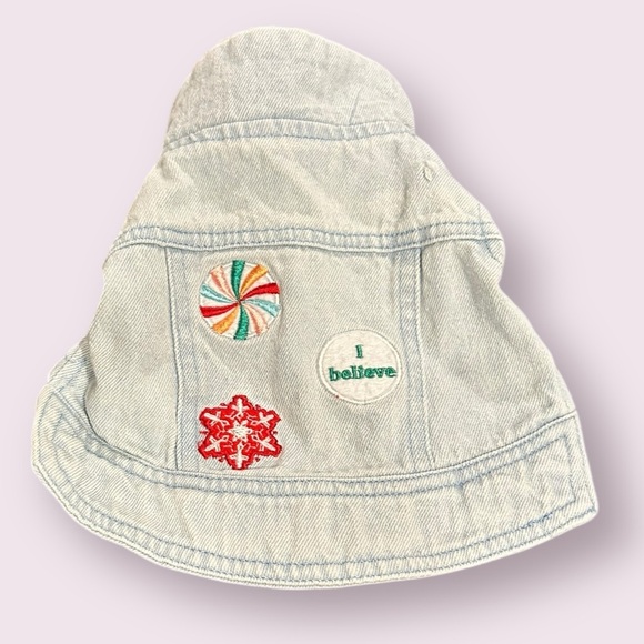 CHRISTMAS Denim Dog Vest Coat Sherpa Collar Two Size Snap Front Size Small - Picture 3 of 7